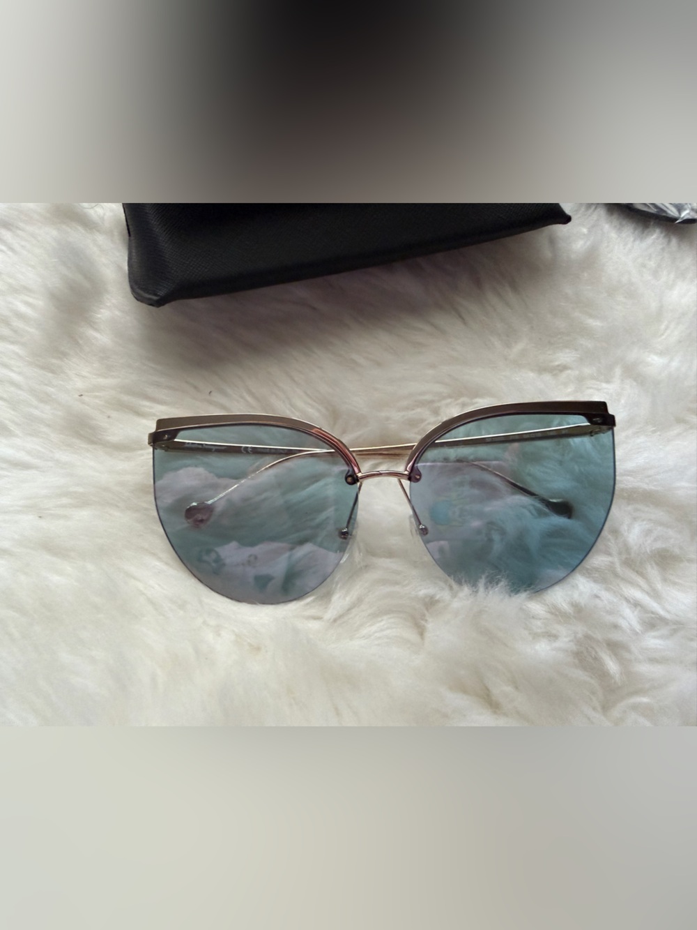 New! Salvatore Ferragamo Black Top-Trim Sunglasses with Blue Lenses